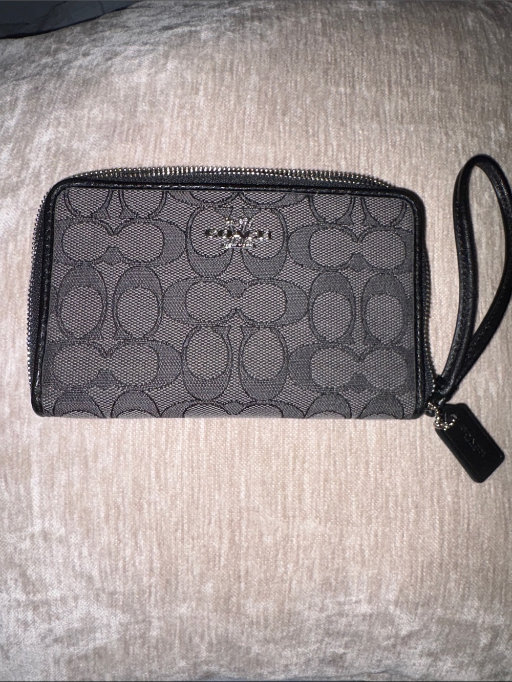 Coach Signature Canvas Wristlet in Black and Gray
